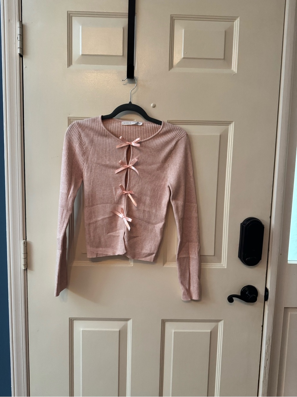 Altar'd State Blush Pink Ribbed Top with Tie Detail